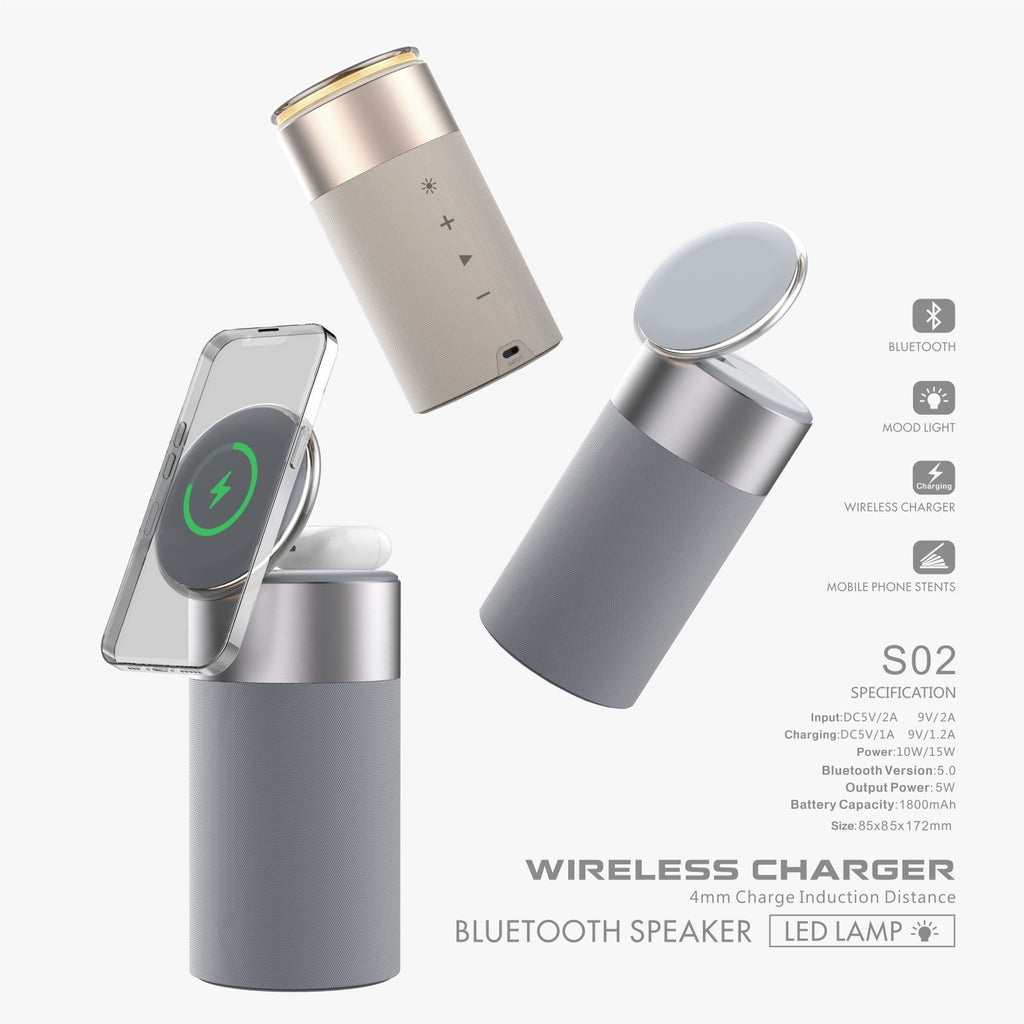 Portable Bluetooth Speaker With Touch Lamp For Home And Office  3 In 1 Multi-Function IPhone And AirPods Wireless Charger